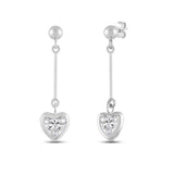 Everyday Elegance 14K White Gold Bar Earrings | Heart Cubic Zirconia Ball Drops 1 CT (6mm) | With Gift Box