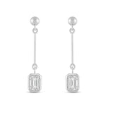 Everyday Elegance 14K White Gold Bar Earrings | Emerald Cubic Zirconia Ball Drops 1 CT (7mm) | With Gift Box