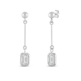 Everyday Elegance 14K White Gold Bar Earrings | Emerald Cubic Zirconia Ball Drops 1 CT (7mm) | With Gift Box