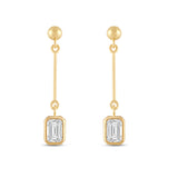 Everyday Elegance 14K Yellow Gold Bar Earrings | Emerald Cubic Zirconia Ball Drops 1 CT (7mm) | With Gift Box