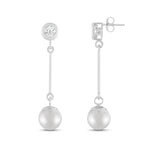 Everyday Elegance 14K White Gold Bar and Ball Earrings | Round Cubic Zirconia Studs 0.25 CT (4mm) | With Gift Box