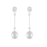Everyday Elegance 14K White Gold Bar and Ball Earrings | Round Cubic Zirconia Studs 0.25 CT (4mm) | With Gift Box