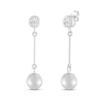 Everyday Elegance 14K White Gold Bar and Ball Earrings | Round Cubic Zirconia Studs 0.25 CT (4mm) | With Gift Box