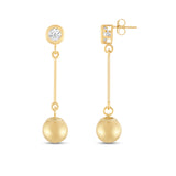 Everyday Elegance 14K Yellow Gold Bar and Ball Earrings | Round Cubic Zirconia Studs 0.25 CT (4mm) | With Gift Box