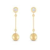 Everyday Elegance 14K Yellow Gold Bar and Ball Earrings | Round Cubic Zirconia Studs 0.25 CT (4mm) | With Gift Box
