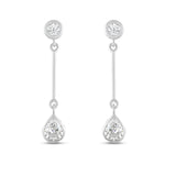 Everyday Elegance 14K White Gold Bar Stud Earrings | Round Cubic Zirconia Stud 0.25 CT (4mm) & Pear CZ drop 1CT (7mm) | With Gift Box