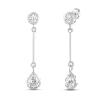 Everyday Elegance 14K White Gold Bar Stud Earrings | Round Cubic Zirconia Stud 0.25 CT (4mm) & Pear CZ drop 1CT (7mm) | With Gift Box