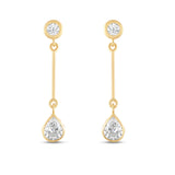 Everyday Elegance 14K Yellow Gold Bar Stud Earrings | Round Cubic Zirconia Stud 0.25 CT (4mm) & Pear CZ drop 1CT (7mm) | With Gift Box
