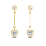 Everyday Elegance 14K Yellow Gold Bar Stud Earrings | Round Cubic Zirconia Stud 0.25 CT (4mm) & Heart CZ drop 1CT (6mm) | With Gift Box