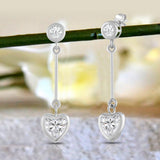 Everyday Elegance 14K White Gold Bar Stud Earrings | Round Cubic Zirconia Stud 0.25 CT (4mm) & Heart CZ drop 1CT (6mm) | With Gift Box