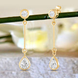 Everyday Elegance 14K Yellow Gold Bar Stud Earrings | Round Cubic Zirconia Stud 0.25 CT (4mm) & Pear CZ drop 1CT (7mm) | With Gift Box