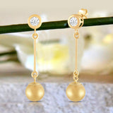 Everyday Elegance 14K Yellow Gold Bar and Ball Earrings | Round Cubic Zirconia Studs 0.25 CT (4mm) | With Gift Box