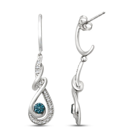 Jewelili Sterling Silver 1/6 Cttw Natural White Round Diamonds Dangle Earring
