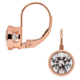 14K Solid Rose Gold Earrings | Round Cut Bezel Set Cubic Zirconia | Leverback Drop Dangle Setting | 2.0 CTW