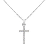 14K Solid White Gold Cross | Pave Round Cut Cubic Zirconia Pendant Necklace | 15mm Long .30 CTW | 18 Inch .60mm Box Link Chain | With Gift Box