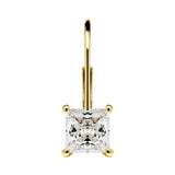 14K Solid Yellow Gold Earrings | Princess Cut Cubic Zirconia | Leverback Drop Dangle Basket Setting | 1.0 CTW