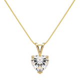 14K Solid Yellow Gold Pendant Necklace | Heart Cut Cubic Zirconia Solitaire | 2 Carat | 18 Inch .60mm Box Link Chain