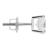 14K Solid White Gold Stud Earrings | Princess Cut Cubic Zirconia | Screw Back Posts | 1.0 CTW