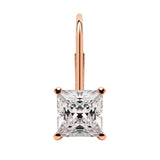 14K Solid Rose Gold Earrings | Princess Cut Cubic Zirconia | Leverback Drop Dangle Basket Setting | 2.0 CTW