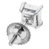 14K Solid White Gold Stud Earrings | Princess Cut Cubic Zirconia | Screw Back Posts | 1.0 CTW