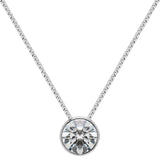 14K Solid White Gold Pendant Necklace | Bezel Set Round Cut Cubic Zirconia Solitaire | 1.5 Carat | 16 Inch 1.0mm Box Link Chain