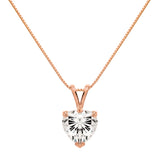 14K Solid Rose Gold Pendant Necklace | Heart Cut Cubic Zirconia Solitaire | 2 Carat | 16 Inch .60mm Box Link Chain