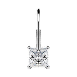 14K Solid White Gold Earrings | Princess Cut Cubic Zirconia | Leverback Drop Dangle Basket Setting | 1.0 CTW