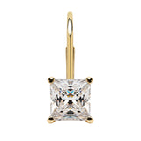 14K Solid Yellow Gold Earrings | Princess Cut Cubic Zirconia | Leverback Drop Dangle Basket Setting | 2.0 CTW