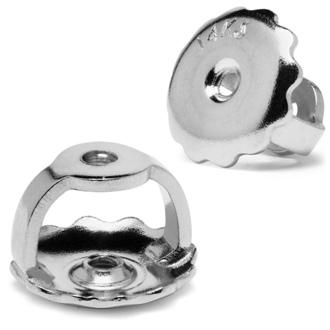 Two Earring Back Replacements |14K Solid White Gold | Threaded Screw on Screw off | Quality Die Struck | Post Size .040" | 2 Backs
