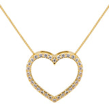 14K Solid Yellow Gold Open Heart Pendant | Pave Round Cut Cubic Zirconia Necklace| .35 CTW | 18 Inch Box Link Chain | With Gift Box