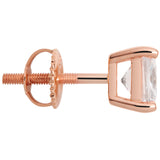 14K Solid Rose Gold Stud Earrings | Princess Cut Cubic Zirconia | Screw Back Posts | 2.0 CTW
