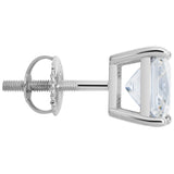 14K Solid White Gold Stud Earrings | Princess Cut Cubic Zirconia | Screw Back Posts | 4.0 CTW