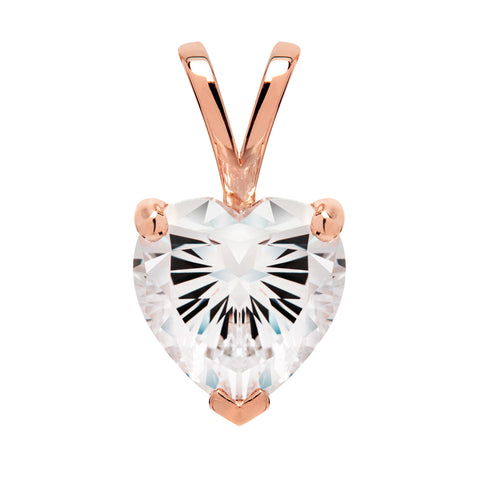 14K Solid Rose Gold Pendant Only | Heart Cut Cubic Zirconia Solitaire | 2.0 Carat