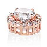 14K Solid Rose Gold Pendant Only | Round "Halo" Cubic Zirconia Solitaire | 1.24 CTW