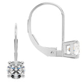 14K Solid White Gold Earrings | Round Cut Cubic Zirconia | Leverback Drop Dangle Basket Setting | .92 CTW