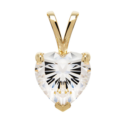 14K Solid Yellow Gold Pendant Only | Heart Cut Cubic Zirconia Solitaire | 2.0 Carat