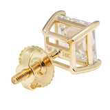 14K Solid Yellow Gold Stud Earrings | Princess Cut Cubic Zirconia | Screw Back Posts | 4.0 CTW