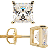 14K Solid Yellow Gold Stud Earrings | Princess Cut Cubic Zirconia | Screw Back Posts | 4.0 CTW