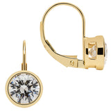 14K Solid Yellow Gold Earrings | Round Cut Bezel Set Cubic Zirconia | Leverback Drop Dangle Setting | 2.0 CTW