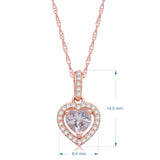10K Rose Gold 5MM Heart Cut Morganite and 1/10 Cttw Natural White Round Diamond Heart Pendant Necklace