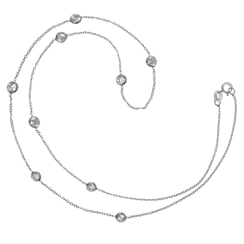 Sterling Silver Cubic Zirconia Station Necklace | 18 Inch Length Cable Rolo Chain