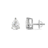 14K Solid White Gold Solitaire Stud Earrings | Pear Cut Cubic Zirconia | Screw Back Posts | 2.0 CTW | With Gift Box