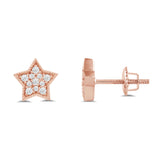 Everyday Elegance 14K Solid Yellow Gold Star Shape Pave Stud Earrings | Round Cut Cubic Zirconia| Screw Back Posts | With Gift Box