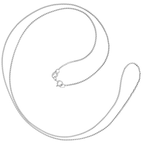 14K Solid White Gold Necklace | Box Link Chain | 22 Inch Length | 1.0mm Thick
