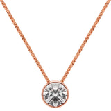 14K Solid Rose Gold Pendant Necklace | Bezel Set Round Cut Cubic Zirconia Solitaire | 1.5 Carat | 18 Inch 1.0mm Box Link Chain