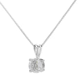 14K Solid White Gold Pendant Necklace | Round Cut Cubic Zirconia Solitaire | 1.0 Carat | 18 Inch .60mm Box Link Chain