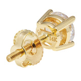 14K Solid Yellow Gold Stud Earrings | Round Cut Cubic Zirconia | Screw Back Posts | 2.0 CTW