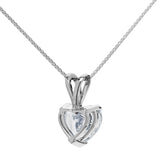 14K Solid White Gold Pendant Necklace | Heart Cut Cubic Zirconia Solitaire | 2 Carat | 18 Inch .60mm Box Link Chain