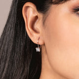 14K Solid White Gold Earrings | Princess Cut Cubic Zirconia | Leverback Drop Dangle Basket Setting | 1.0 CTW