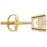 14K Solid Yellow Gold Stud Earrings | Round Cut Cubic Zirconia | Screw Back Posts | 2.0 CTW